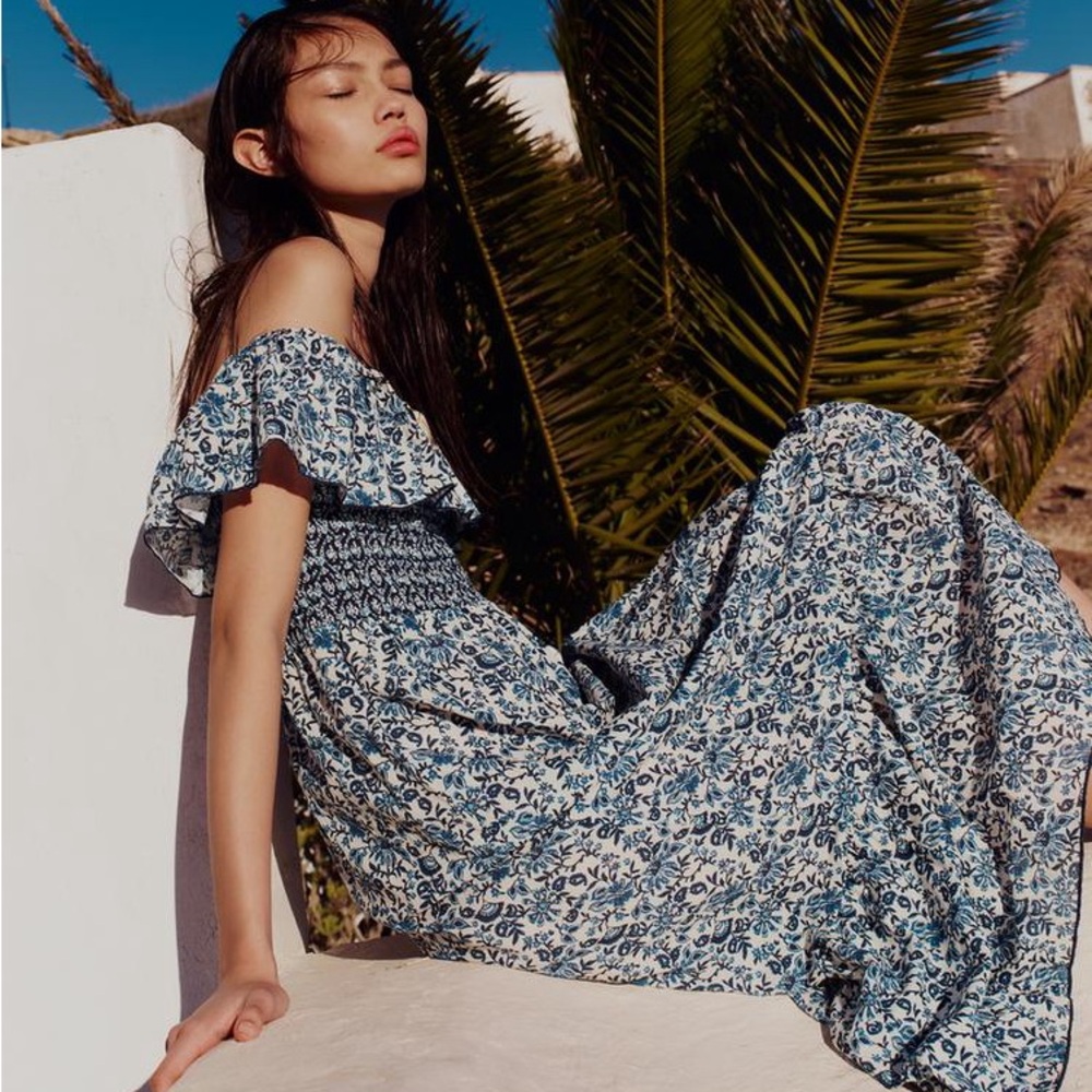 ZARA PRINTED OFF THE SHOULDER DRESS